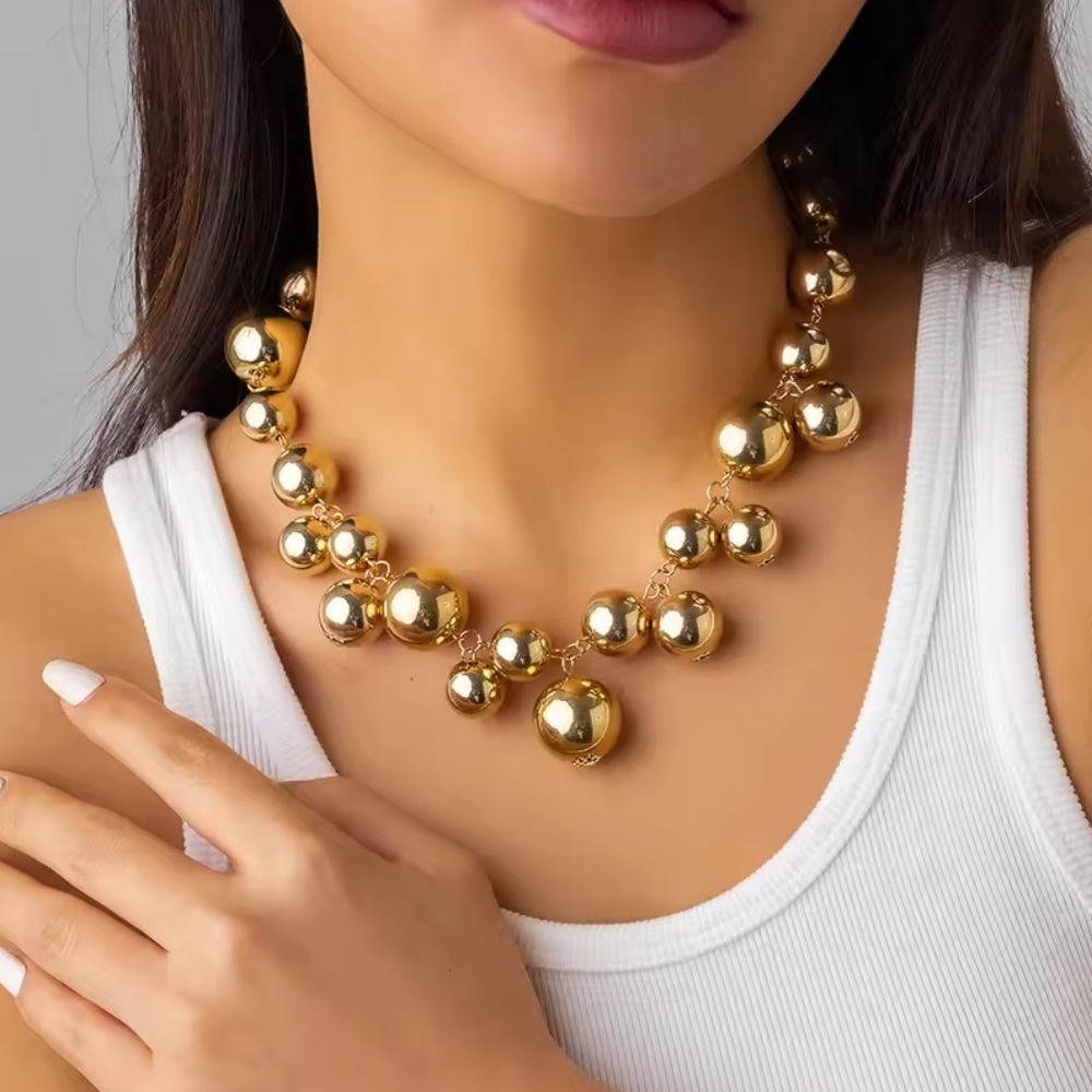 Anthro gold ball adjustable unique Gold Beaded Necklace - Picture 2 of 5